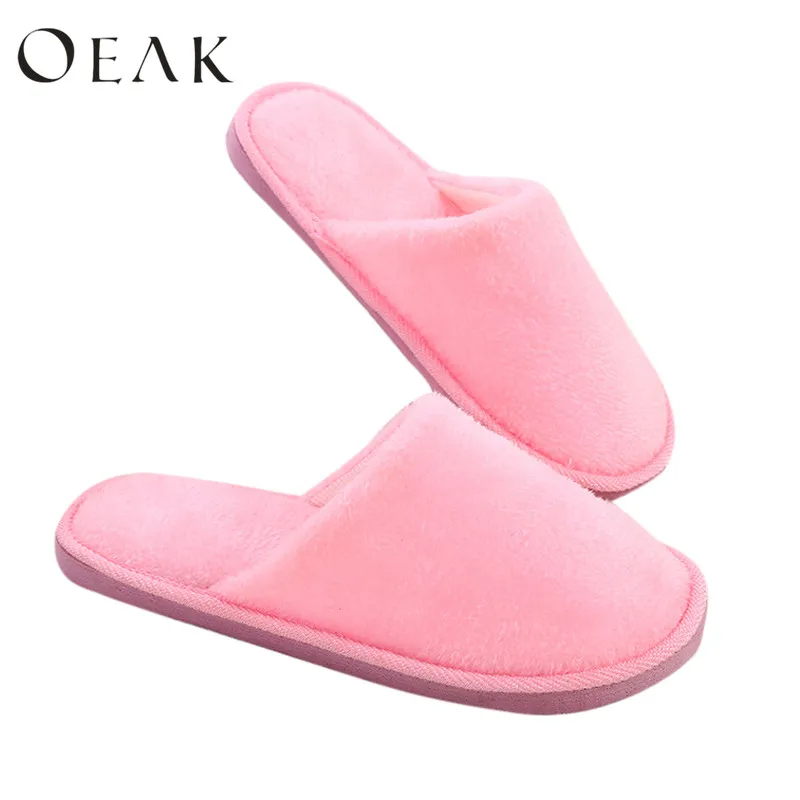 Oeak Home Slippers Women 2019 Winter Shoes Fluffy Slipper Candy Color Warm Plush Woman Indoor Cotton Shoe EVA Drop shipping