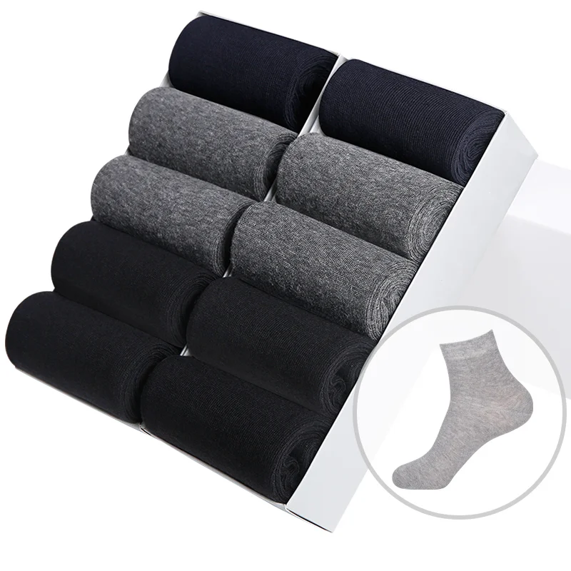 Casual Men's Business Socks For Men Cotton Brand Crew Black White Gray