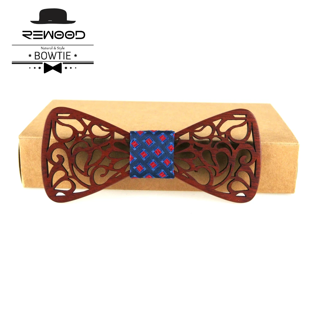 Rewood New Classic Hollow Wood Bow Ties for Mens Wedding Suits Wooden