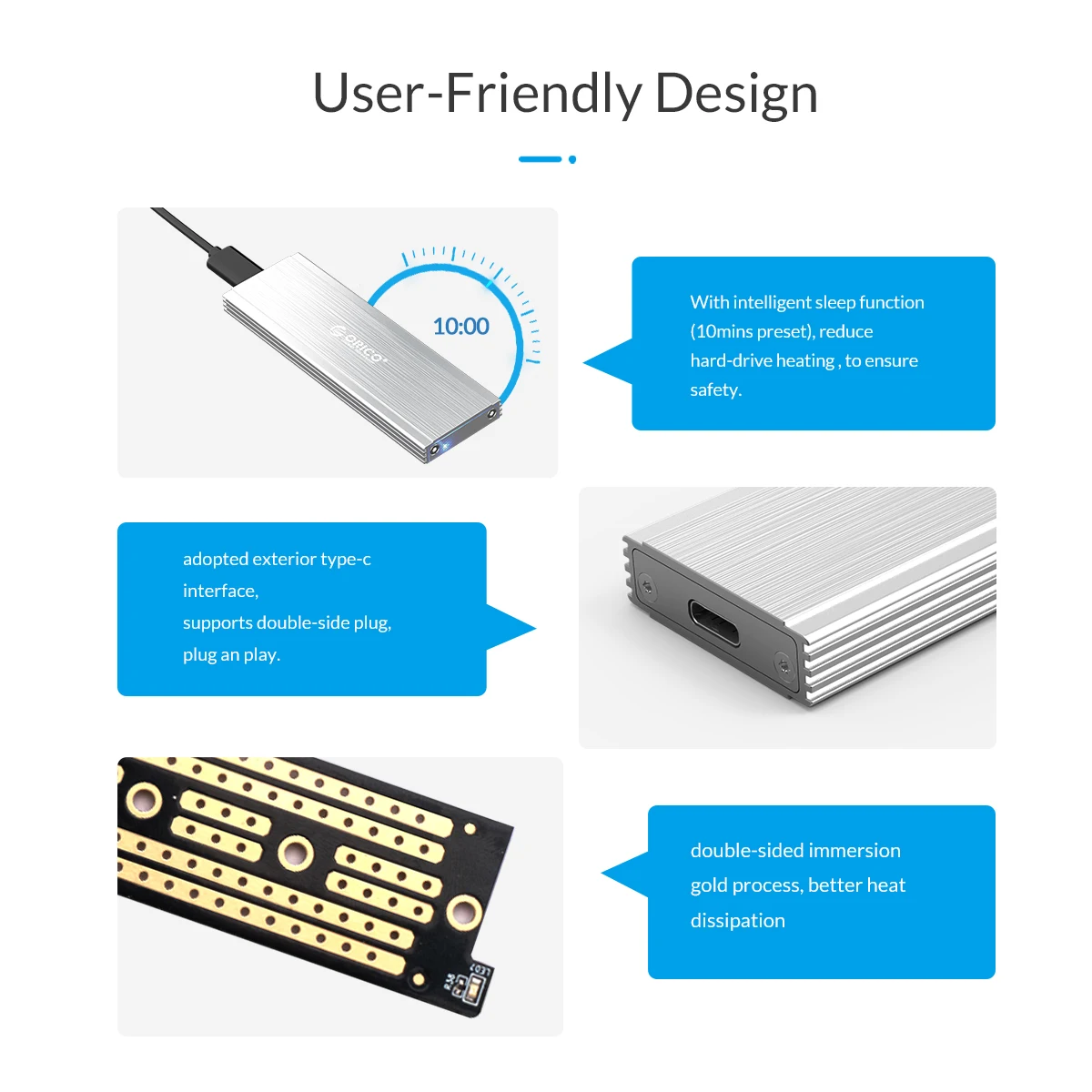 ORICO M.2 NVME SSD корпус 10 Гбит/с Поддержка UASP протокол USB3.1 Gen2 type-C Mini SSD чехол с кабелем type-C Smart Sleep