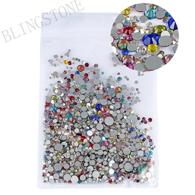 

Mix Sizes 1000PCS/Pack Crystal Clear AB Non Hotfix Flatback Rhinestones Nail Rhinestones For Nails 3D Nail Art Decorations Gems