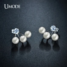 Umode шик двойной боковые жемчужина ухо куртка серьги мода Brinco симпатичные белый позолоченные ювелирные изделия перлы JE0255B