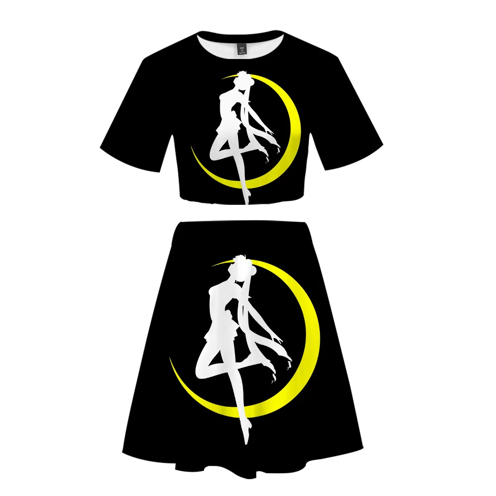 

2019 New Style 3D Sailor Moon print women's sets Two Piece sets 2019 Hot Sale Summer Leisure style Short skirt two-piece suit