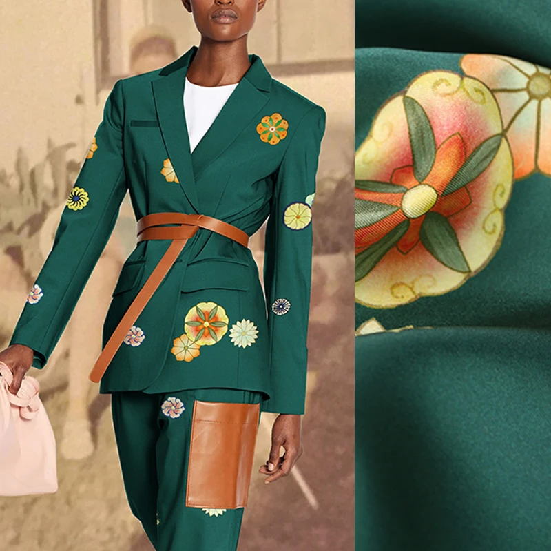 

110CM Wide 38MM Dark Green Silk Wool Autumn and Spring Dress Suit Jacket Fabric E875