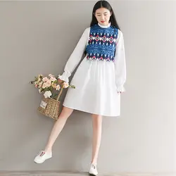 2018 весна элегантный дизайн Для женщин Рубашки для мальчиков принт длинный рукав жилет Двойка прилив блузка рубашка 6163