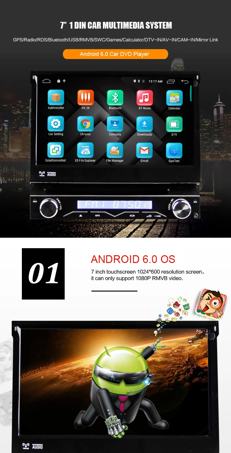 Excellent Eunavi Universal 7" 1 Din 2G RAM Android 6.0 Quad Core Car DVD Radio Stereo GPS Navigation With WIFI Steering wheel control 1