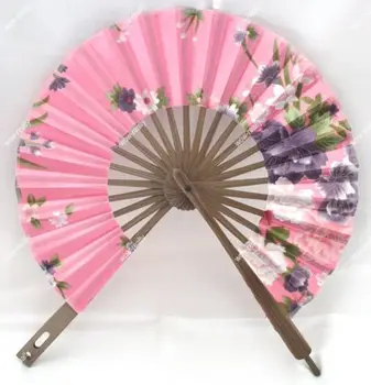 

New Pink Vintage Handmade Silk Bamboo Flower Round Folding Fan DIY Hot Art fan