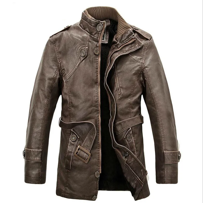 Мужские зимние теплые кожаные куртки, верхняя одежда, повседневные кожаные пуховики, мужские Модные Длинные Куртки из искусственной кожи, пальто, Размер 4XL