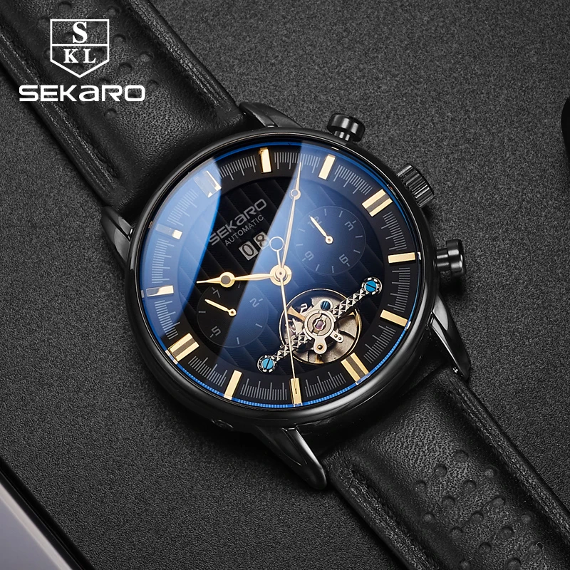 

Relogio Masculino Sekaro Brand New Men's Automatic Mechanical Watches Leather Strap Watch Fashion Business Luxury Wristwatches