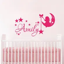 Moon Stars персонализированные имя Виниловые наклейки для девочек комнаты наклейки на стену для детей детская художественная роспись красоты детское имя на заказ DIYSYY400