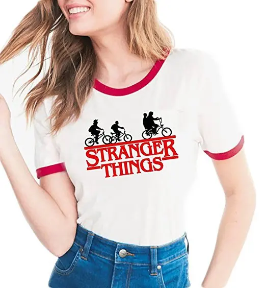 

Strange Things T shirt Women White Harajuku Short Sleeve Graphic Tees Girls STRANGE THINGS Tshirt No Glue Feeling Clothing Tops