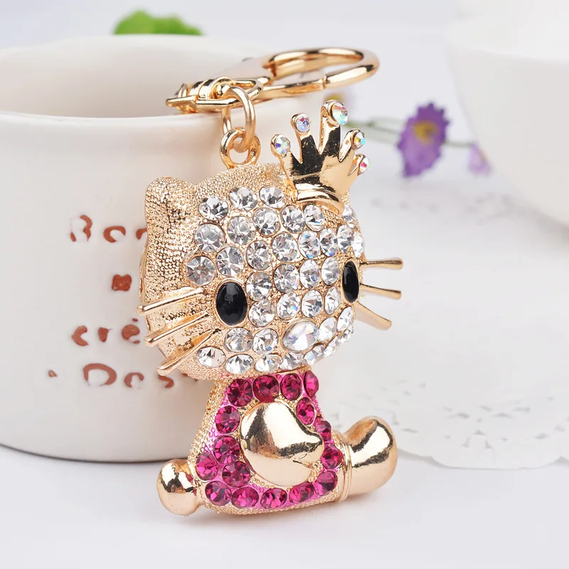 Novelty Rhinestone Cat Keychain Fashion Crystal Key Chain ring charm
