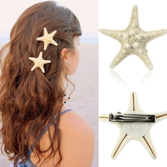 Заколка для волос в европейском стиле для женщин и девушек, красивая натуральная морская звезда, звезда, бежевый цвет