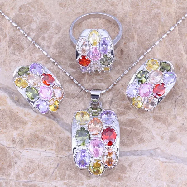 

Multicolor Purple Cubic Zirconia Silver Jewelry Sets Earrings Pendant Ring For Women Size 5 / 6 / 7 / 8 / 9 / 10 S0010