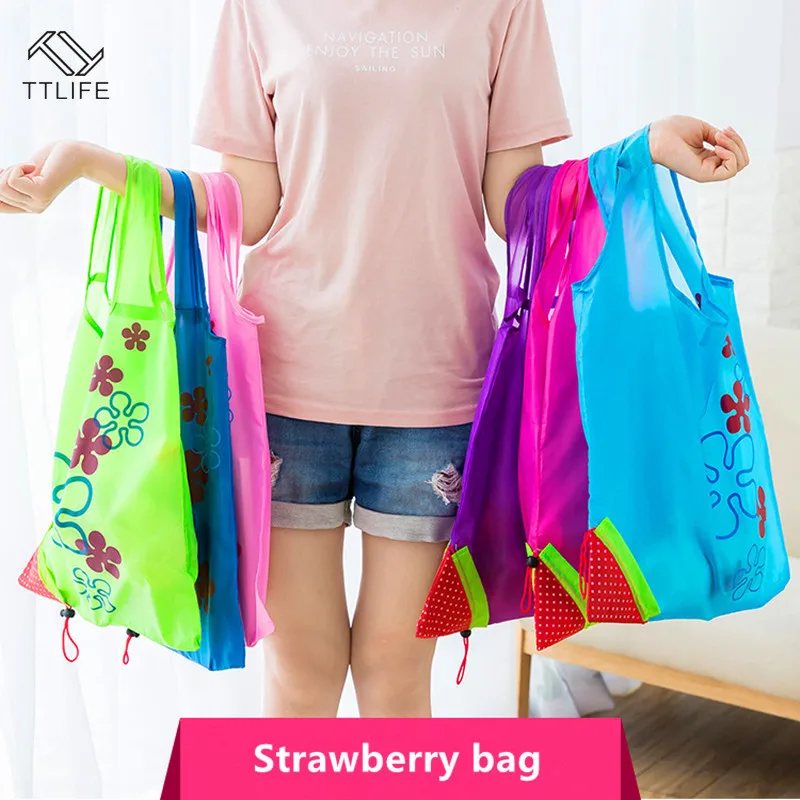 

TTLIFE Creative Environmental Storage Bag Handbag Strawberry Foldable Shopping Bags Reusable Folding Grocery Nylon Eco Tote Bag