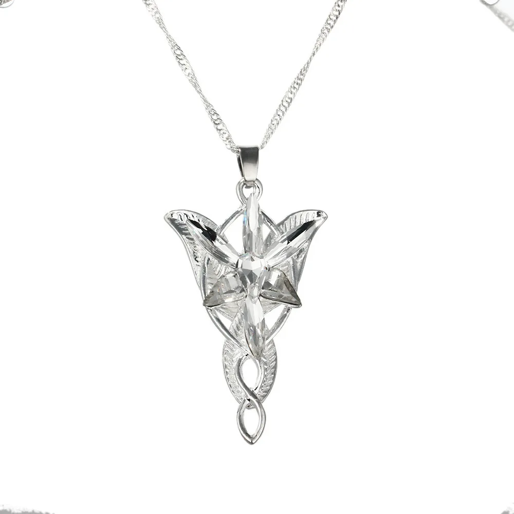 2PC Wizard Princess Arwen Evenstar Silver Color Pendant Necklace Collares Evening Star Crystal