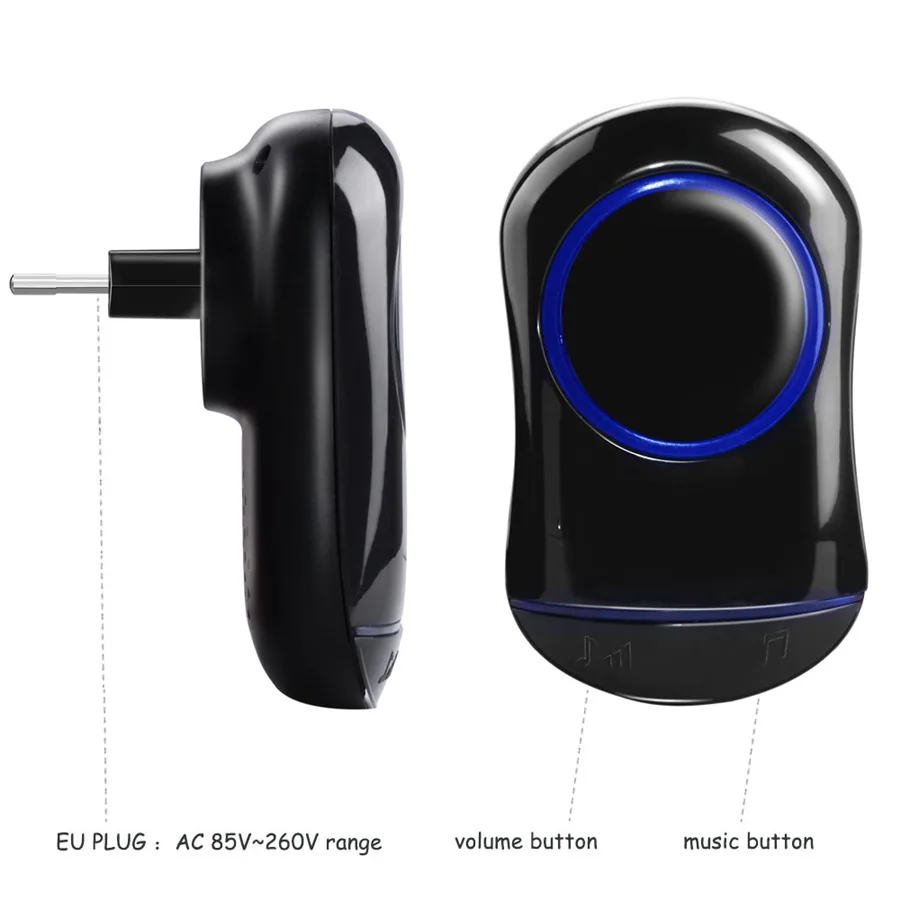 SMATRUL New Waterproof Wireless Doorbell EU Plug 300M Remote smart Door Bell Chime ring  1 2 button 1 2 3 receiver no battery Deaf Gorgeous lighting black 7