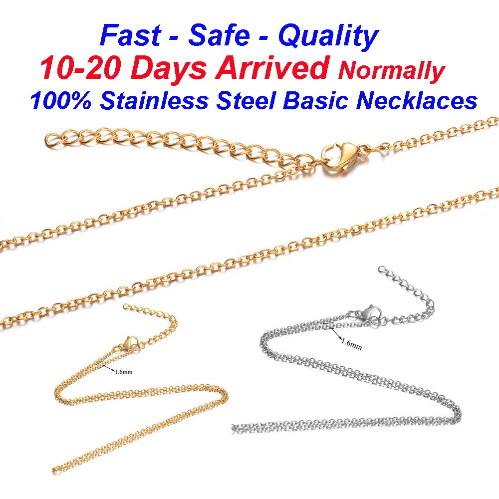 

10pcs/lot 100% Stainless Steel Basic Chain Necklace Vnistar 40-80cm 3 colors Chain Necklaces Wholesale for Women Jewelry Making