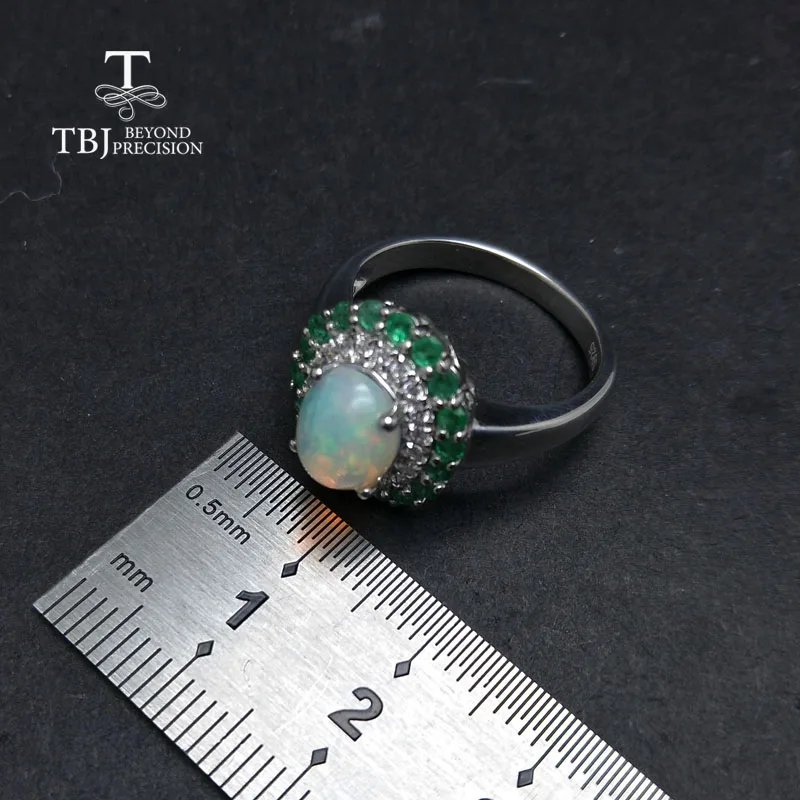 TBJ, натуральный Эфиопский Радужный опал и изумруд кольца обручальное кольцо в 925 пробы драгоценности из серебра и камней для женщин Свадебные