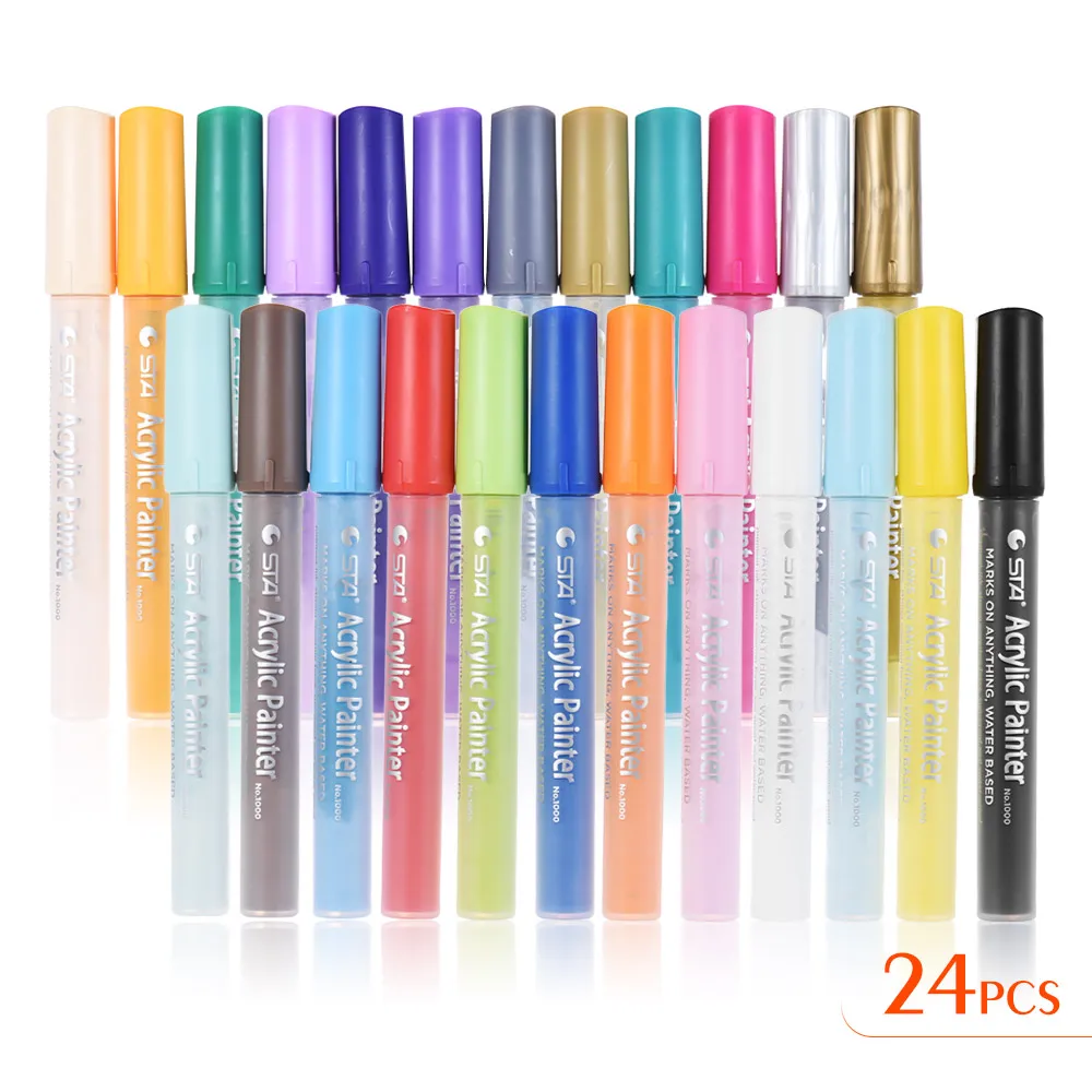 24 Colors Acrylic Painter Colorful Marker Marking Pen Highlighter Permanent Candy Color for DIY Drawing Supplies Children | Канцтовары