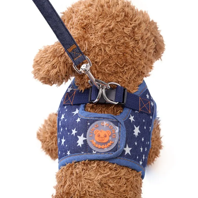 High Quality Soft Dog Harness Vest Leash Set Adjustable Denim Chest Strap Dog Puppy Walking Lead Cat Safe Leash British Style