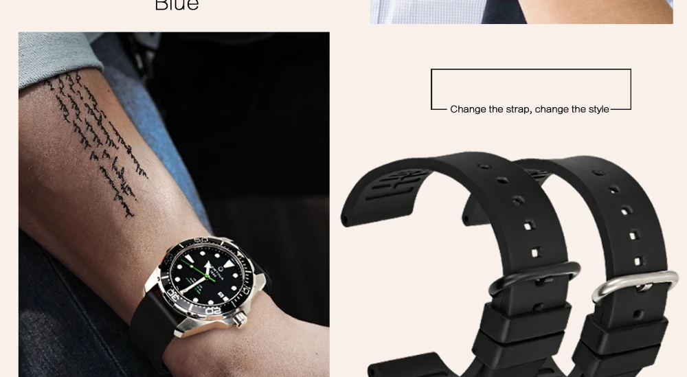 MAIKES спортивный ремешок для часов 20 мм 22 мм 24 мм аксессуары для часов фтороресцентный резиновый ремешок для часов мужской ремешок для часов для Fossil Casio MIDO Certina