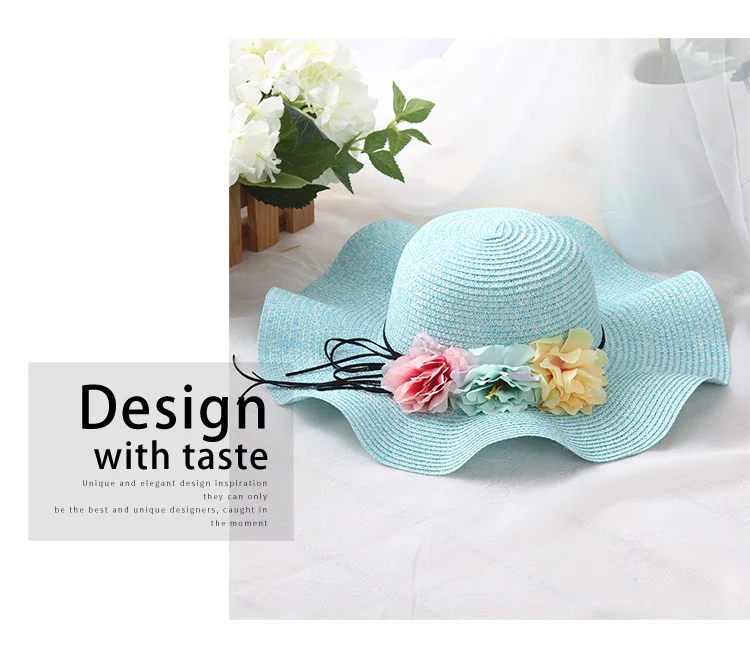 Doitbest/Розничная, 5 цветов, летняя детская соломенная шляпа с цветком, простая волнистая соломенная шляпа с большими полями для мальчиков и девочек, пляжные шляпы, шляпа от солнца для родителей и детей