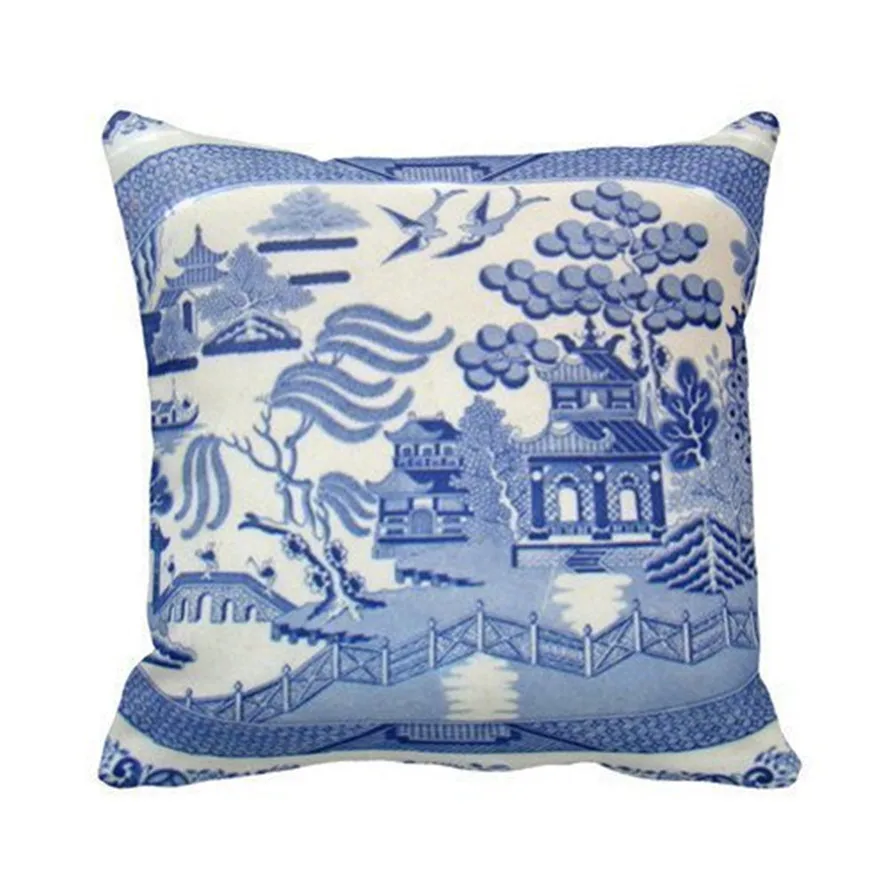 

Blue Willow Pillow - the Perfect Size and Color. Personalized 18x18 Inch Square Cotton Throw Pillow Case Decor Cushion Covers