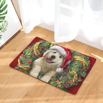 

Cat Animal Dog Golden Retriever Santa Claus Outdoor Mat Christmas Gift Office Rug Rectangle Decor Entry Door Carpet Coral Fleece