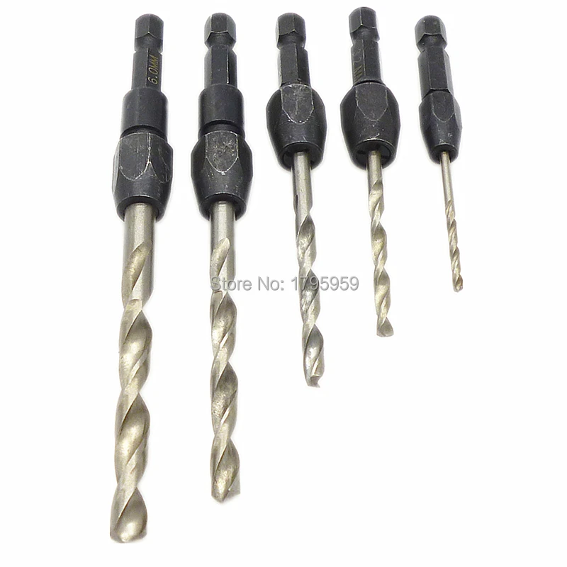 

5pc HSS6542 Twist Drill Bit Set Quick Change 1/4" Hex Shank Countersink Drill Bits 2mm 3.2mm 4mm 5mm 6mm For Pneumatic Tools