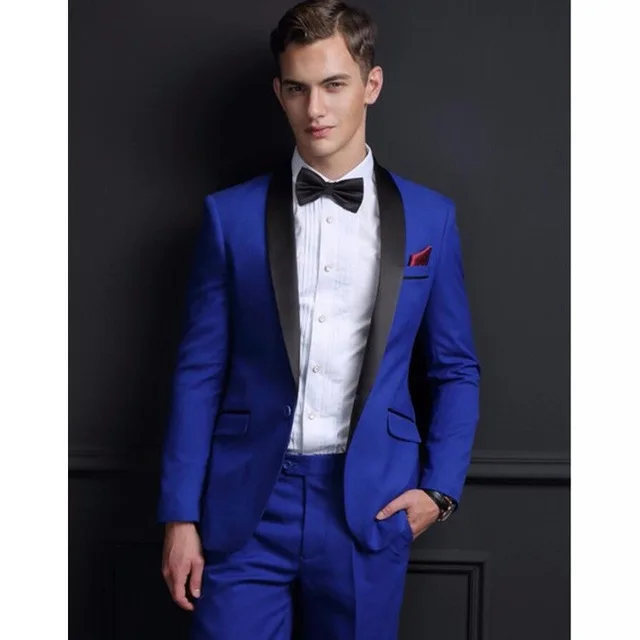 

2018 Fashion Royal Blue New Men Suit Bespoke Shawl Collar One Button Men Suits Terno Tuxedos(Jacket+Pants)