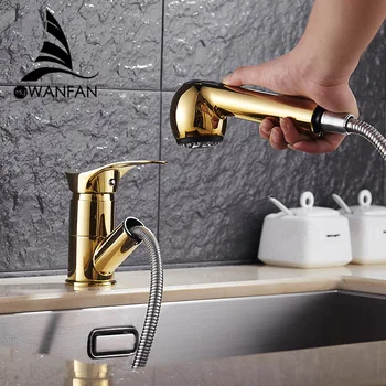 

Kitchen Faucets 360 Degree Swivel Pull Out Kitchen Sink Faucet Water-Saving Polished black Basin Crane Mixer Brass Tap WF-7005
