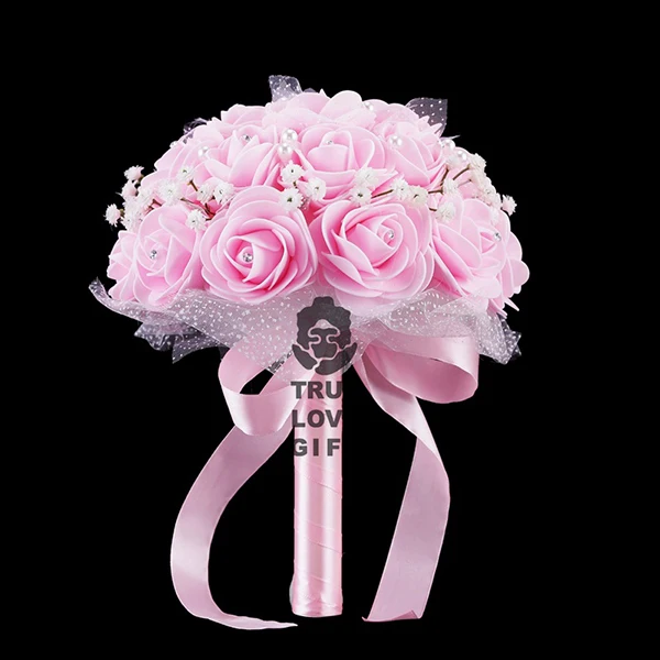 9 цветов розы Поролоновый цветок Стразы букеты Романтический ручной работы Свадебный букет с небольшой лента с маргаритками свадебные аксессуары - Цвет: Розовый
