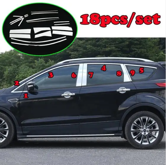 Для FORD ESCAPE KUGA 2013- хромированная накладка на подоконник рамка накладка молдинг гарнир столб Опора рамка - Цвет: 18pcs