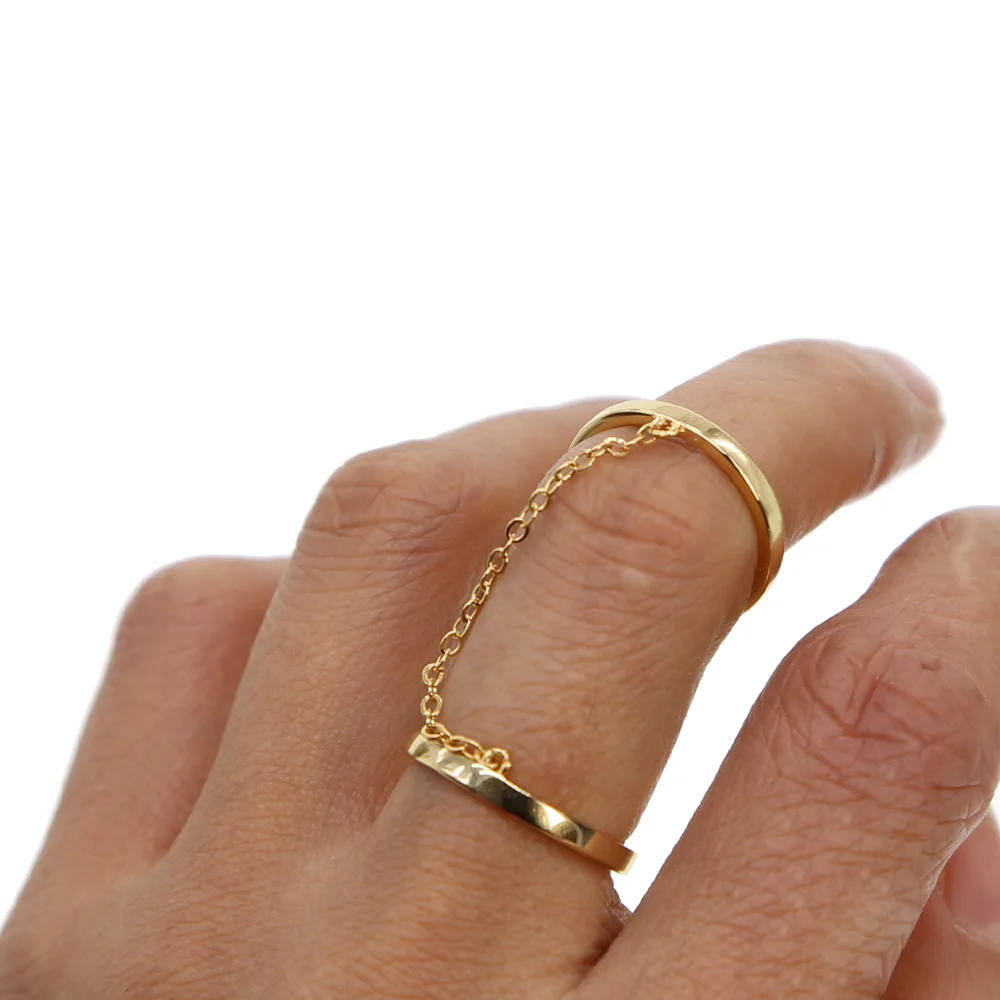 Модные украшения Винтаж Золото Цвет звено цепи Два кольца для женщин двойное кольцо обручальное любовь Anillos