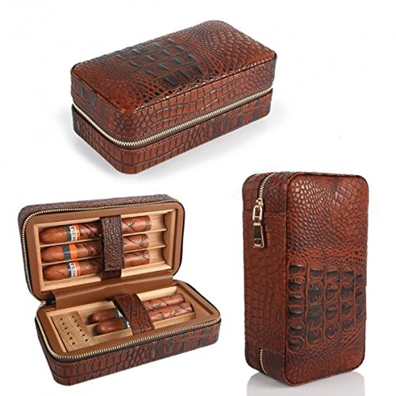 

Cedar Wood 6 CT Travel Cigar Box Alligator Pattern Leather Cigar Case Brown Leather Cigar Storage Moisture Mini Humidor Box