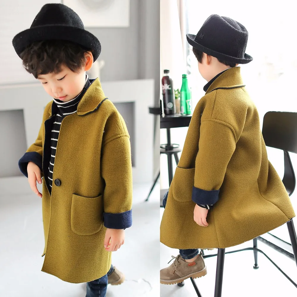 

2018 Spring Fall New Girls Long Leisure Tweed Overcoat Children's Clothing Outerwear Boys Woolen Coat Korean Kids Outerwear A720