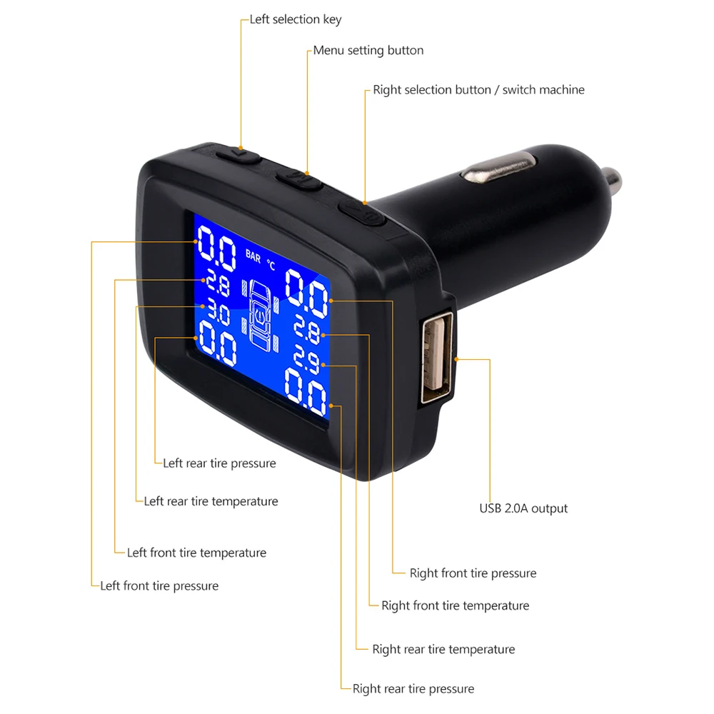 AOSHIKE автомобильный TPMS внешний или внутренний контроль давления в шинах Система прикуривателя цифровой жидкостный Дисплей давление в шинах