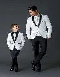 Индивидуальные белый блейзер Черный нагрудные отца или сына костюм 2 шт. Свадьба Пром Костюмы для Для мужчин Best человек наряд куртка + Брюки
