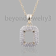 6x8 мм изумрудная огранка Женская Бриллиантовая подвеска для драгоценных камней из твердого 14 К желтого золота 2T018