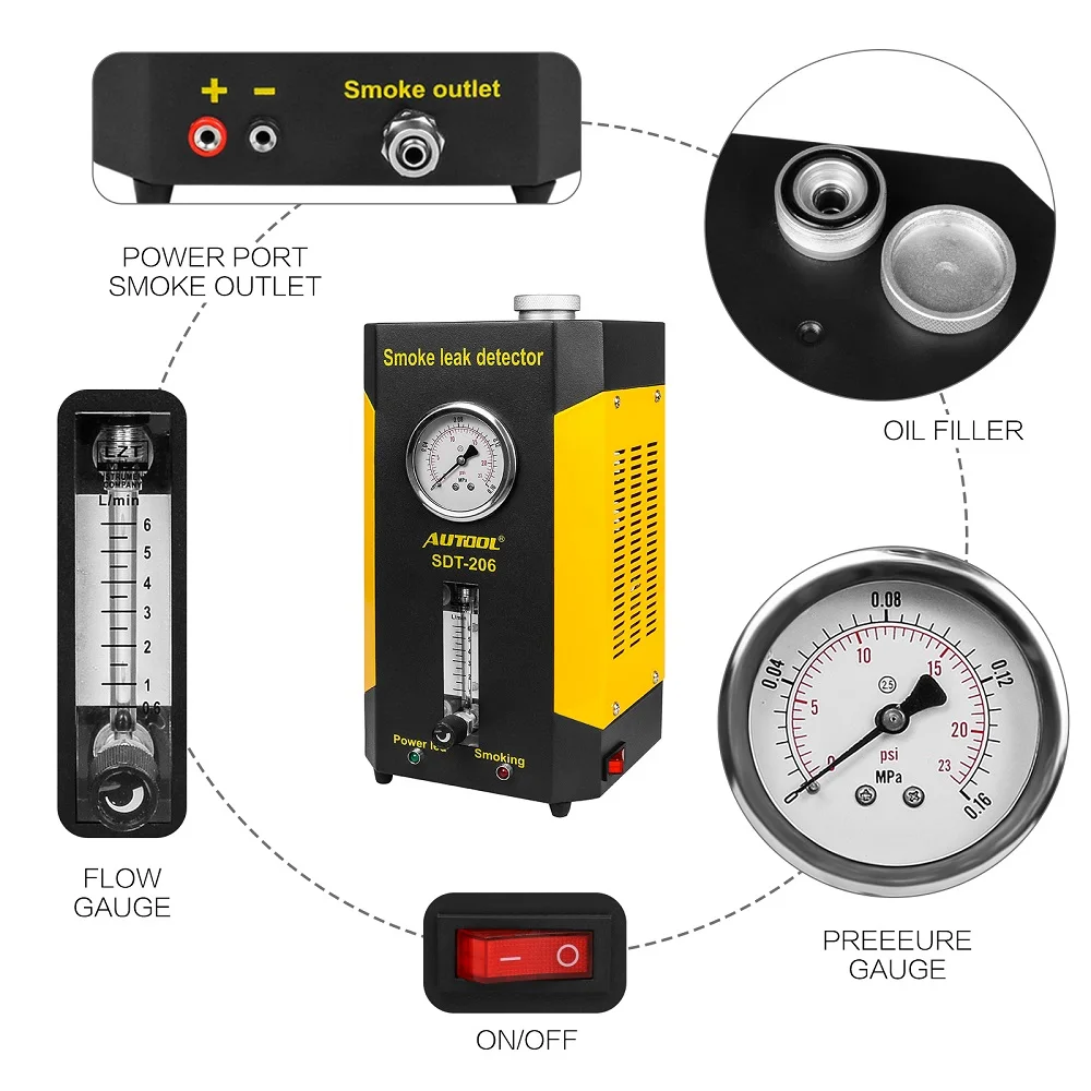 Kopen Mr Cartool SDT 206 Automobiel Rook Generator Voor Auto Lek Locator Rook Machine Auto Lek Detector Auto Pijp Diagnostic Tool