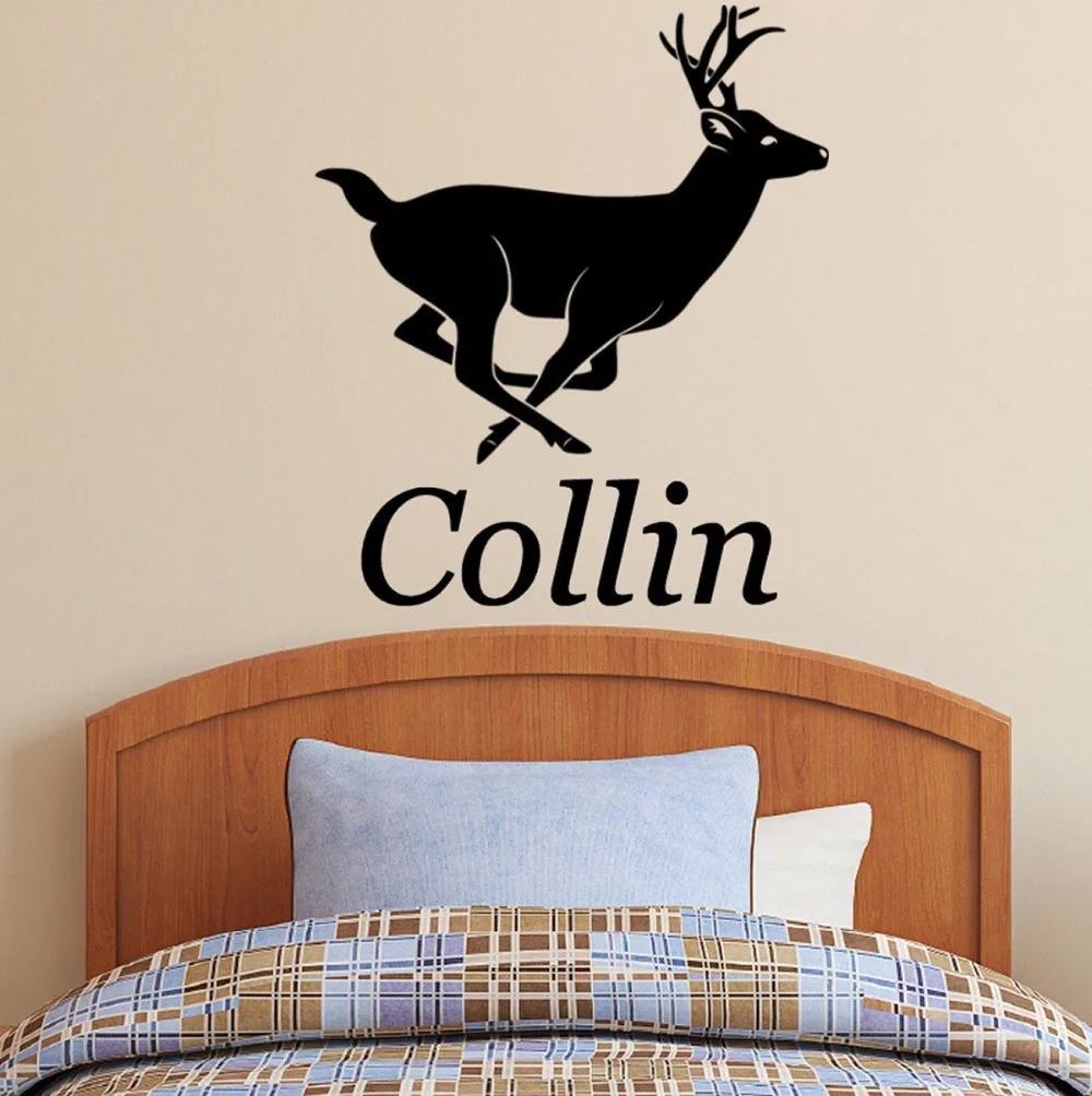 Personalized Name & Running Deer Vinyl Wall Decal Sticker Hunting Decor
