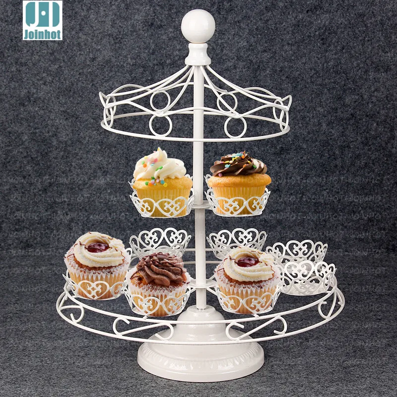 

2 tiers white Iron small top Carousel cake Stand Birthday Party Hotel Cake Decoration Wedding Towers Dressert
