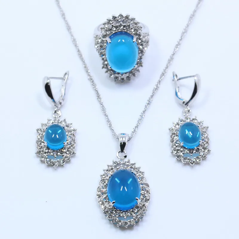 925 Серебряный ювелирный набор с натуральным синим кристаллом белые стразы для женщин размер кольца 6#7#8#9#10# подарочная коробка