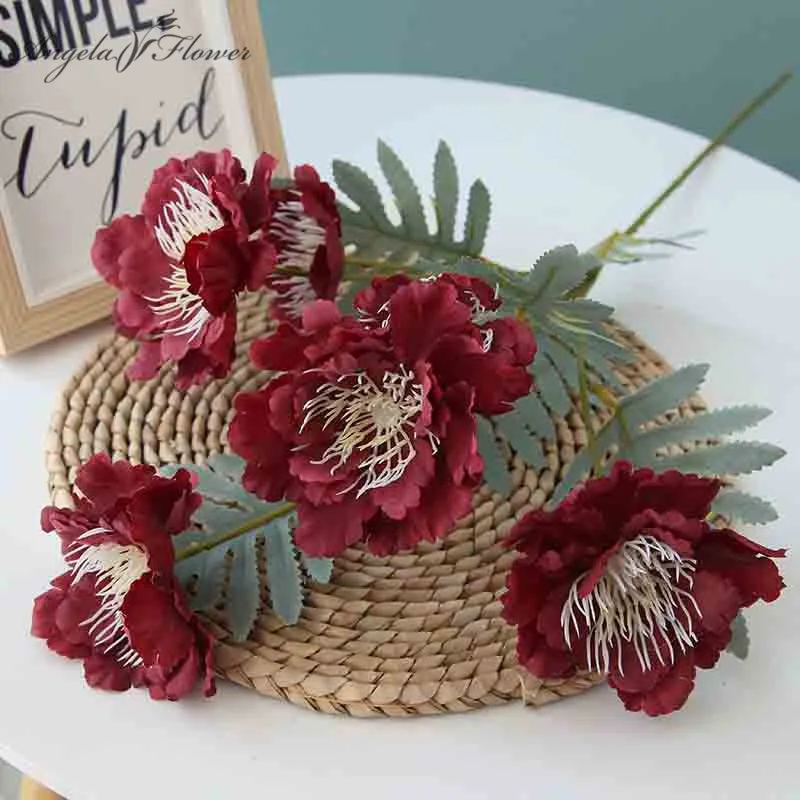

6 heads 60cm artificial flower snow peony bunch silk fake flower decor for home wedding table flower wall materials plant rose