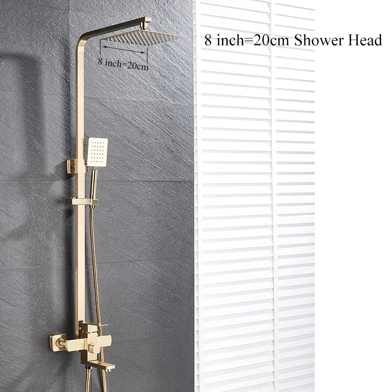 Смеситель для ванной комнаты матовый золотой большой дождевой кран-смеситель для ванной и душа настенный смеситель для ванны и душа смеситель для душа - Цвет: 8 inch shower set