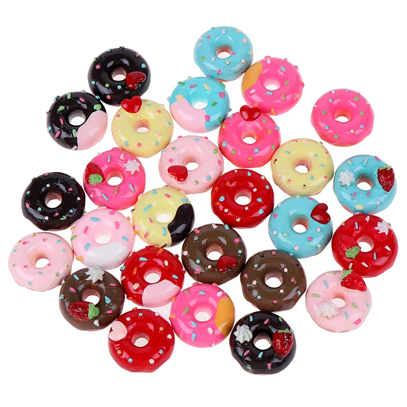 

10Pcs 1:12 Dollhouse miniature candy donut bread doll house kitchen decor Mixed Resin Candy Donut Beads