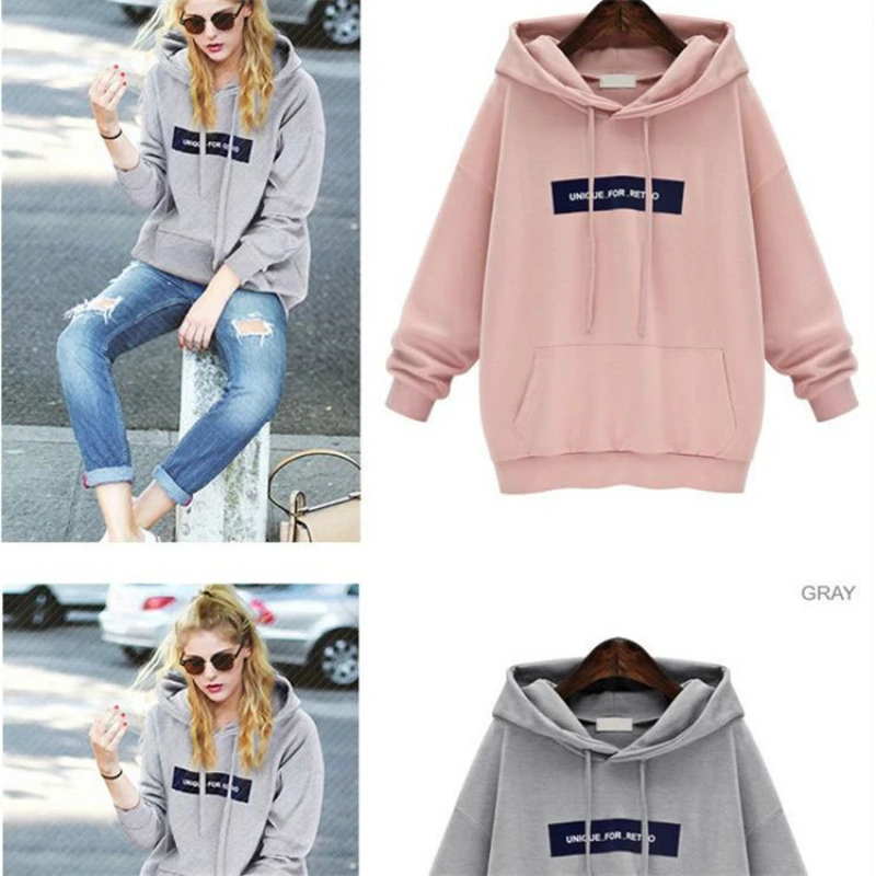 Uguest Women Hooded Streetwear Spring Casual Pullovers Letter Printed Girls Long Sleeve Hoodies