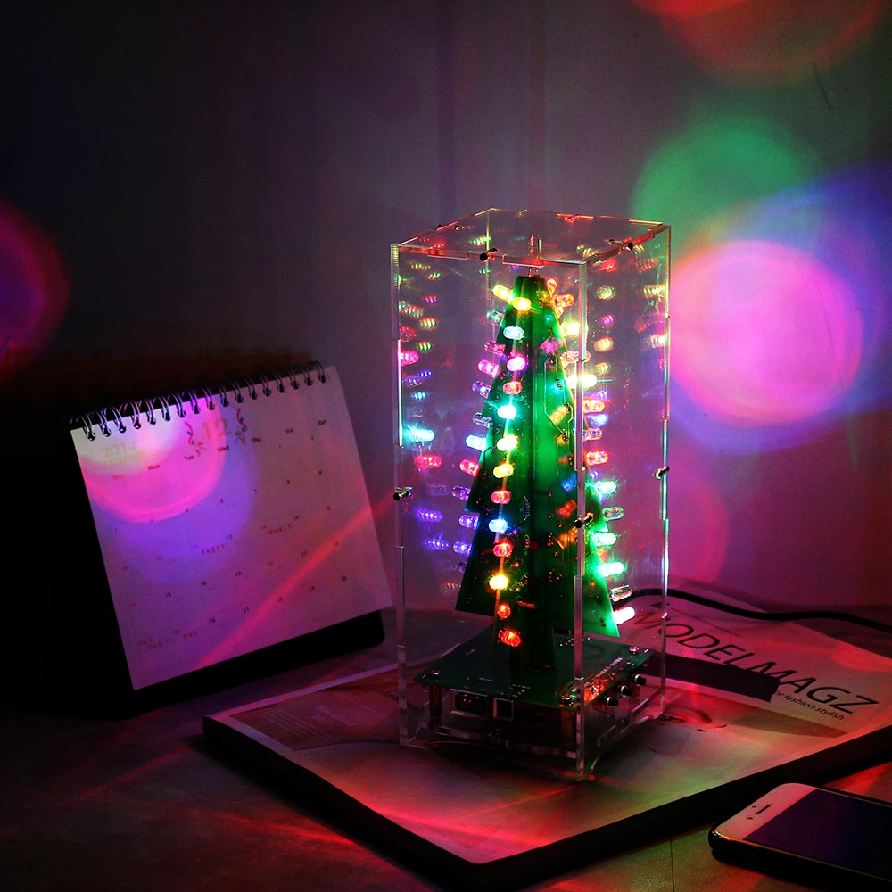 

DIY Kit RGB Flash LED Circuit Colorful Christmas Trees Kit MP3 Music Box with Shell for Gift 3D Christmas Trees Kit