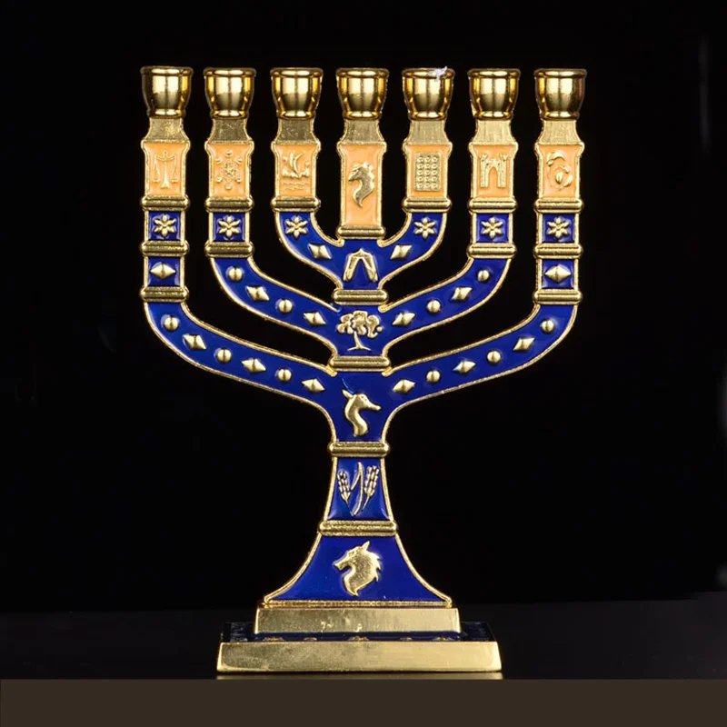 Hanukkah Menorah еврейская Иудея Израиль Винтаж латунь Chanukah дисплеи - Цвет: 20x27x7cm